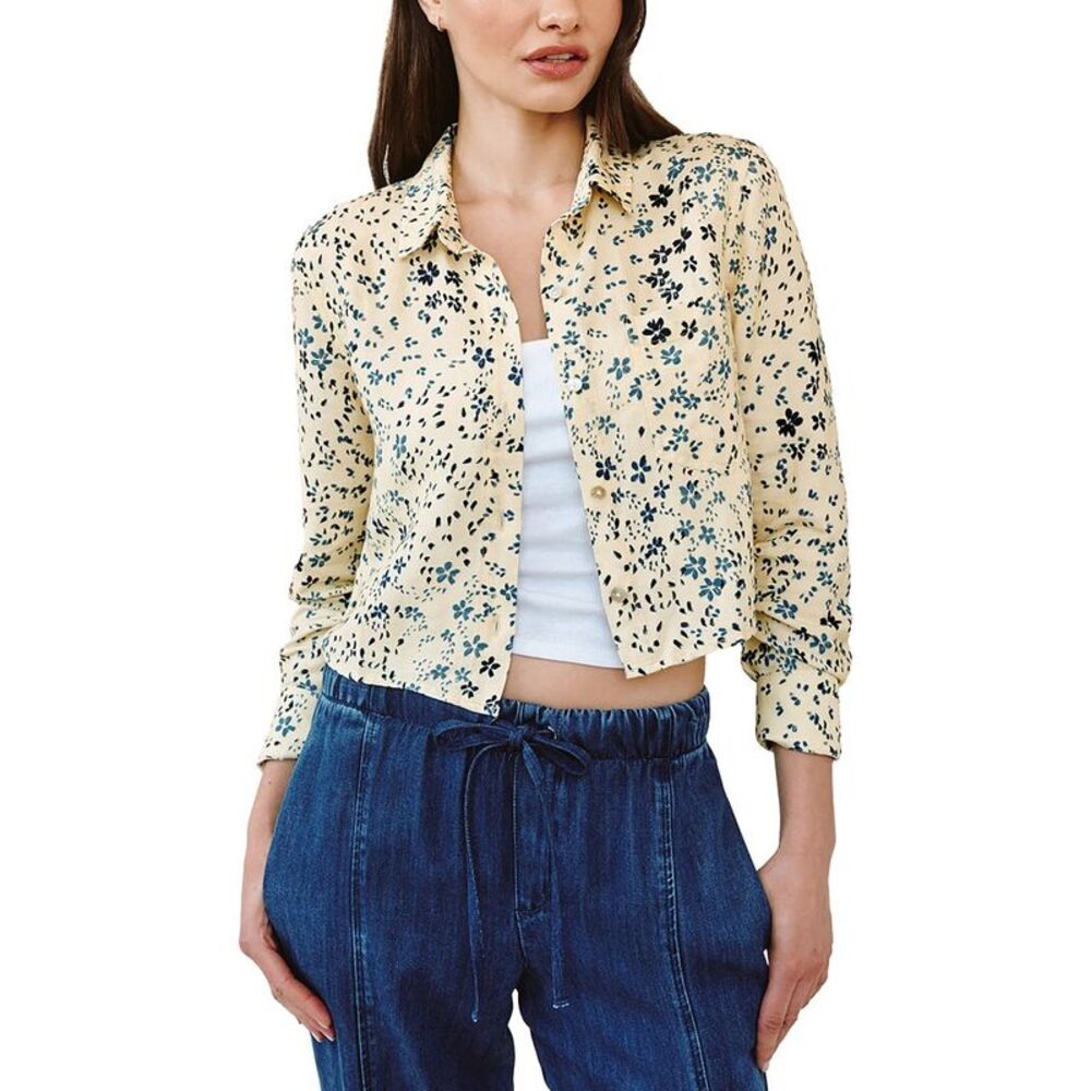 Bella Dahl Womens Linen-Blend Cropped Shirt, Gold